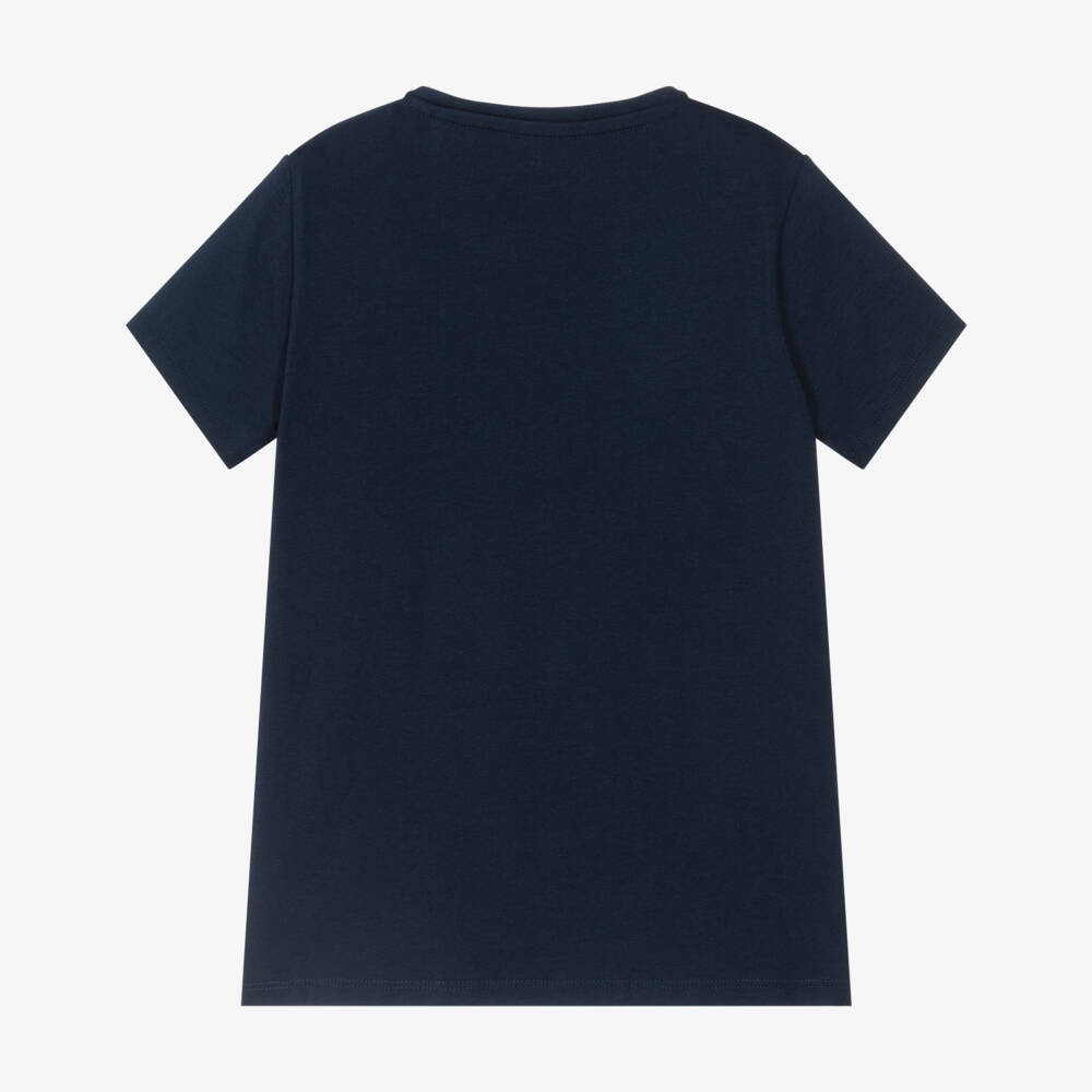 Guess-Junior Girls Navy Blue Bear & Logo Cotton T-Shirt | Childrensalon