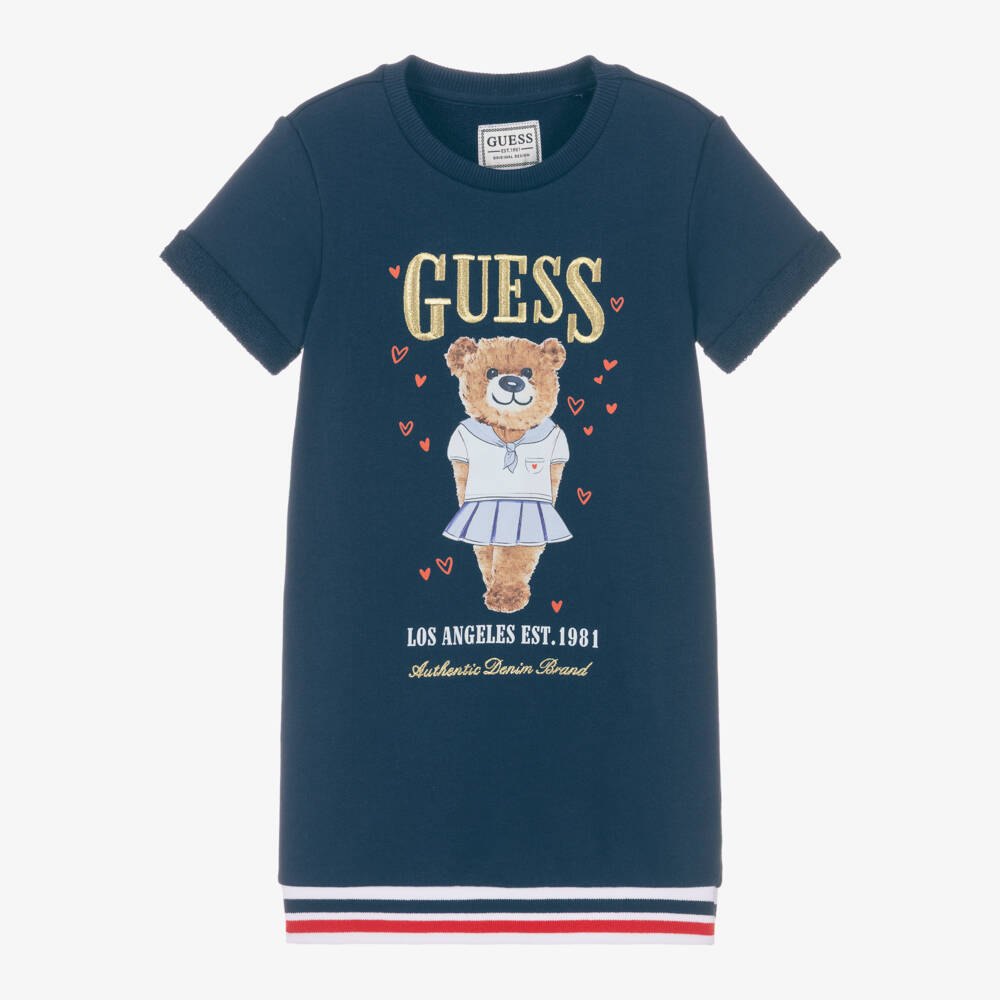 Guess-Junior Girls Navy Blue Cotton Teddy Bear Sweatshirt Dress | Childrensalon