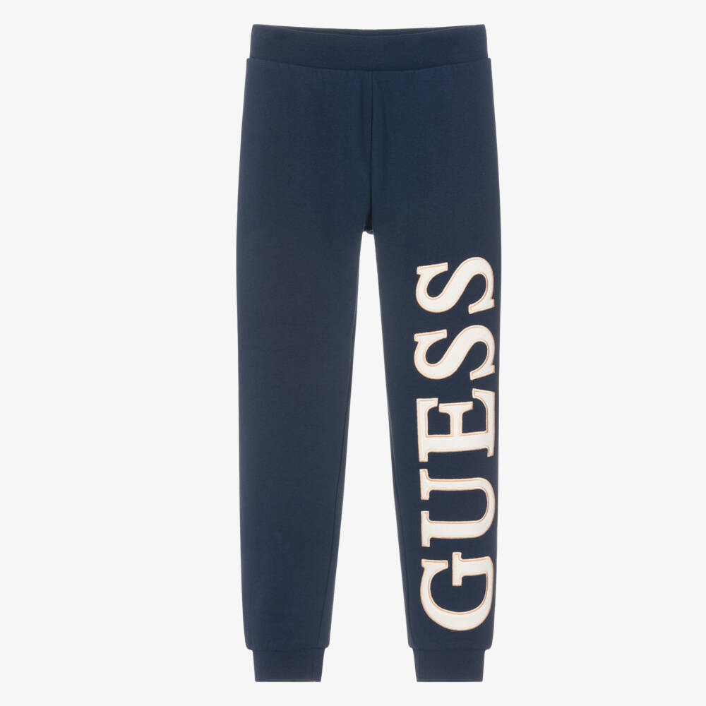 Guess-Junior Girls Navy Blue Joggers with Large Logo | Childrensalon
