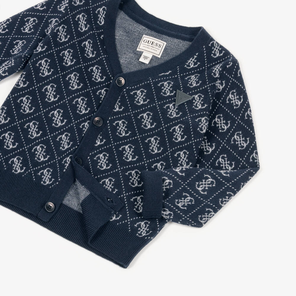 Guess-Junior Girls Navy Blue Knitted 4G Logo Cardigan | Childrensalon