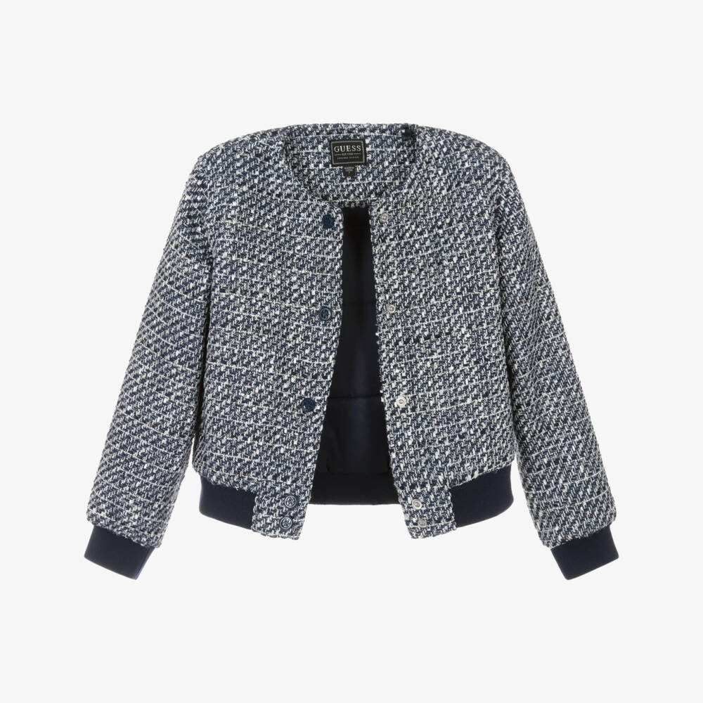 Guess-Junior Girls Navy Blue & White Tweed Jacket | Childrensalon