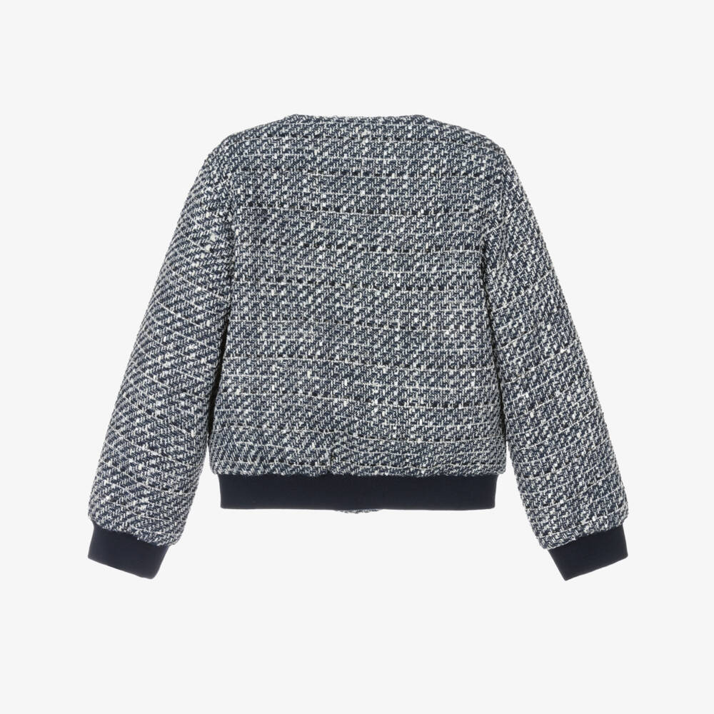 Guess-Junior Girls Navy Blue & White Tweed Jacket | Childrensalon