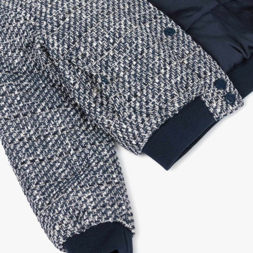 Guess-Junior Girls Navy Blue & White Tweed Jacket | Childrensalon