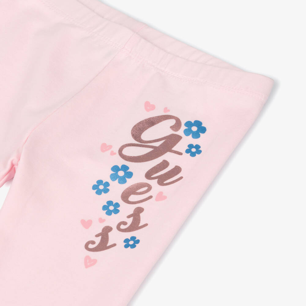 Guess-ليقنز قطن بشعار ورود لون زهري للبنات | Childrensalon