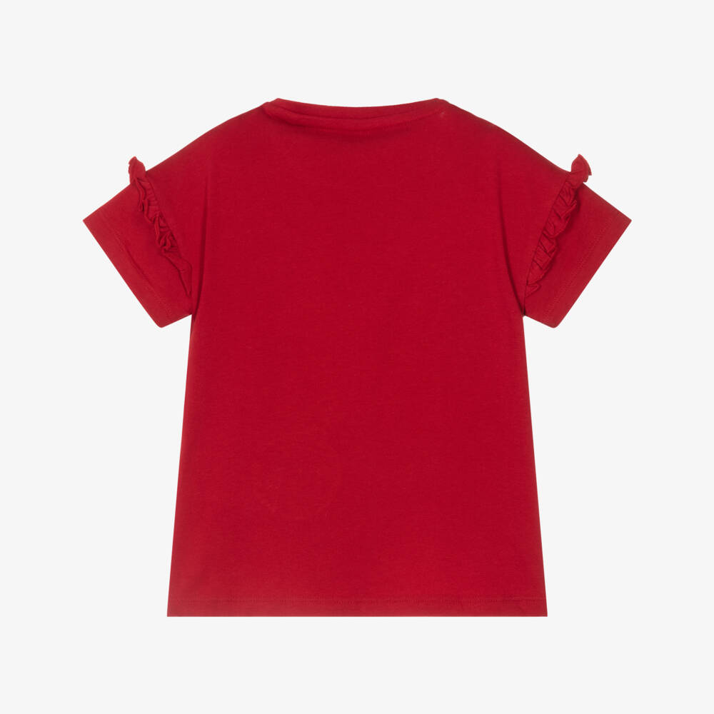 Guess-Junior Girls Red Cotton T-Shirt with Sparkly Graphics | Childrensalon