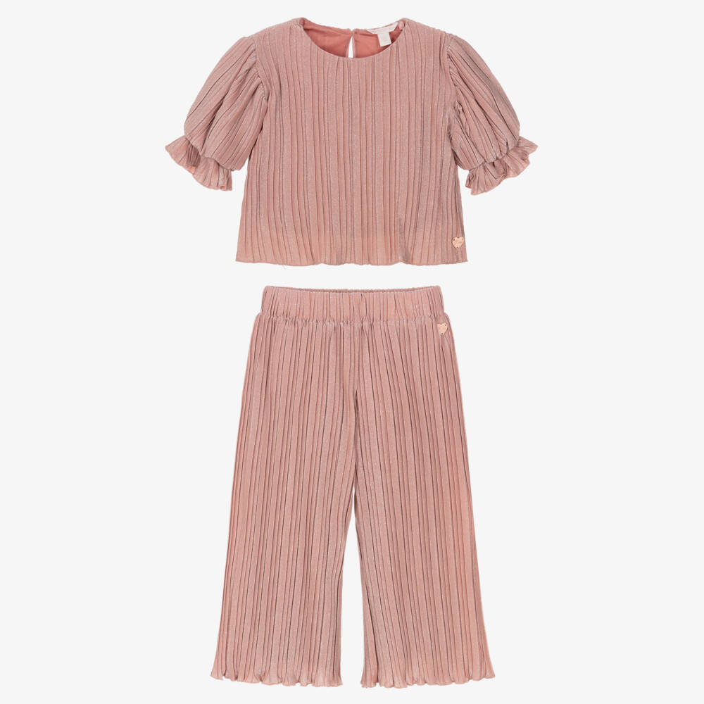 Guess-Junior Girls Shimmery Pink Plissé Trouser Set | Childrensalon