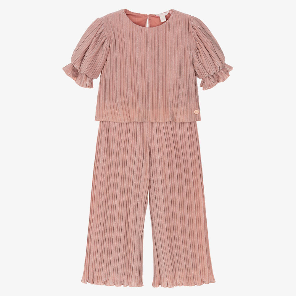 Guess-Junior Girls Shimmery Pink Plissé Trouser Set | Childrensalon