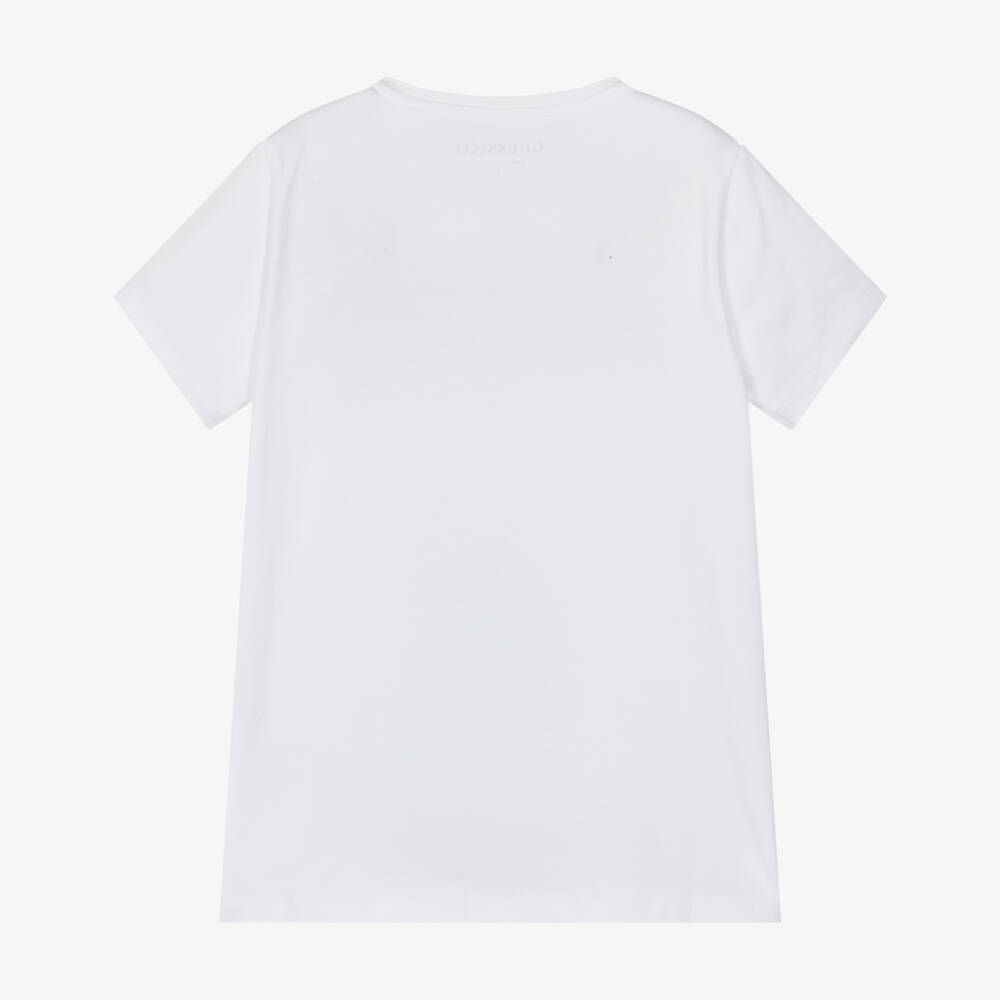 Guess-Junior Girls White Bear & Logo Cotton T-Shirt | Childrensalon