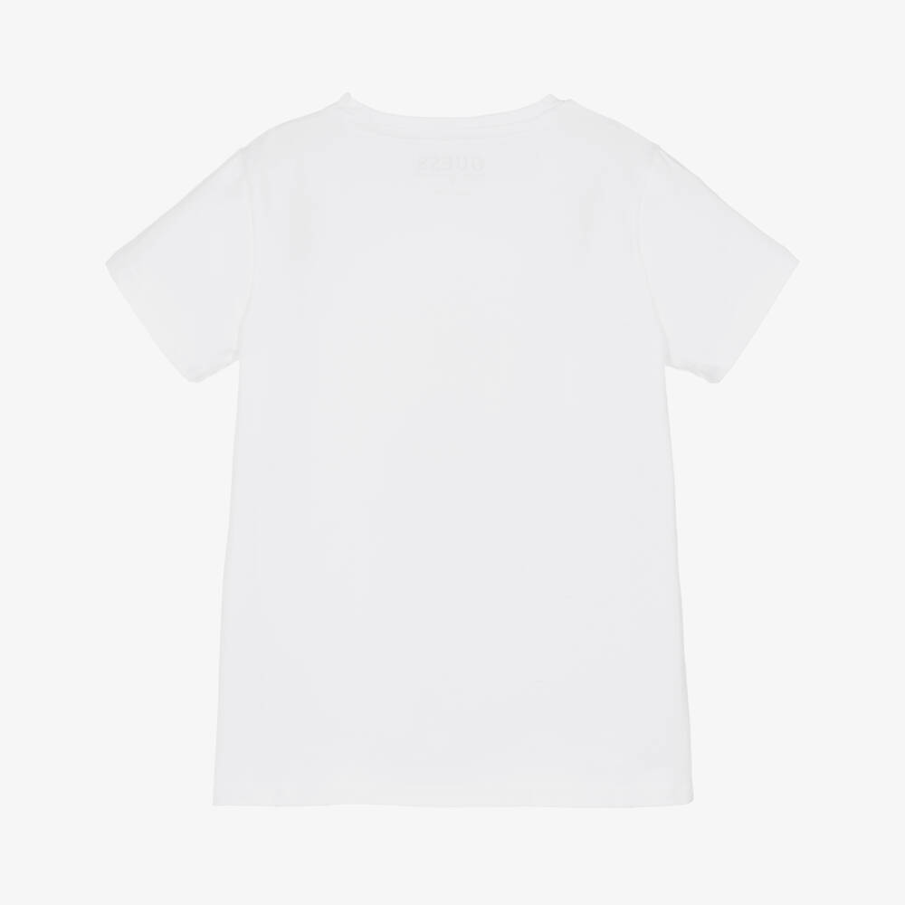 Guess-Junior Girls White Cotton Bear Print T-Shirt | Childrensalon