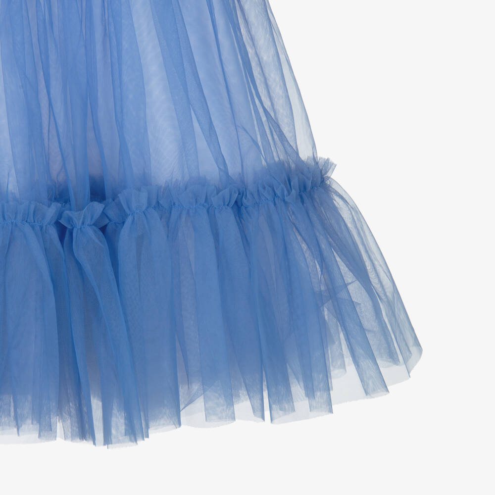 Guess-Junior Girls White Cotton Jersey & Blue Tulle Dress | Childrensalon
