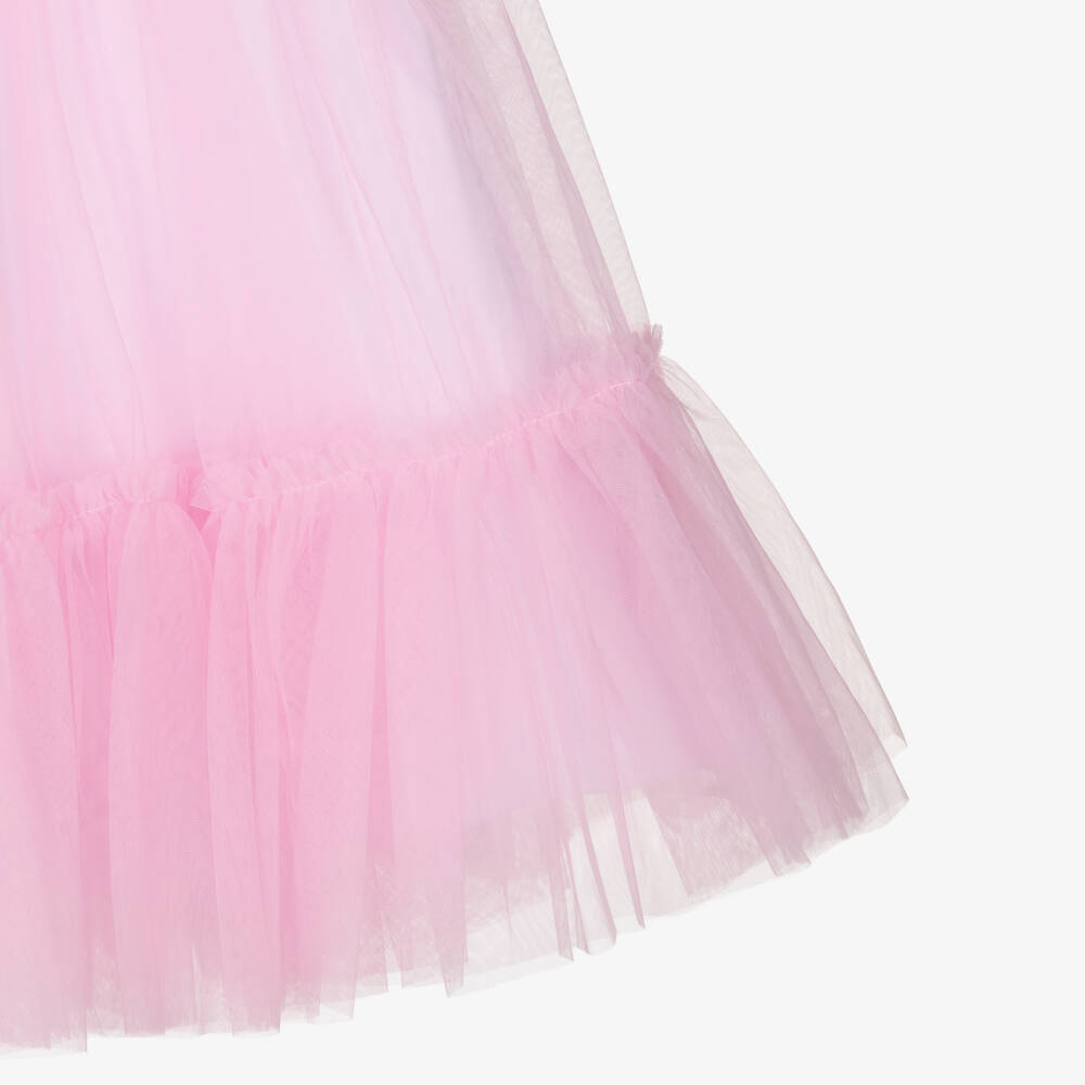 Guess-Junior Girls White Cotton Jersey & Pink Tulle Dress | Childrensalon