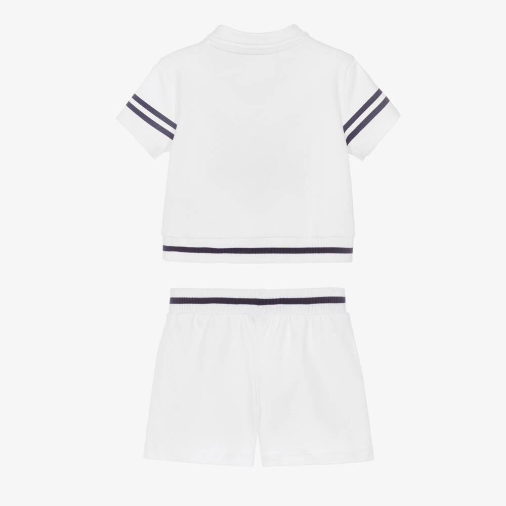 Guess-Junior Girls White Cotton Shorts Set with Striped Blue Trims | Childrensalon