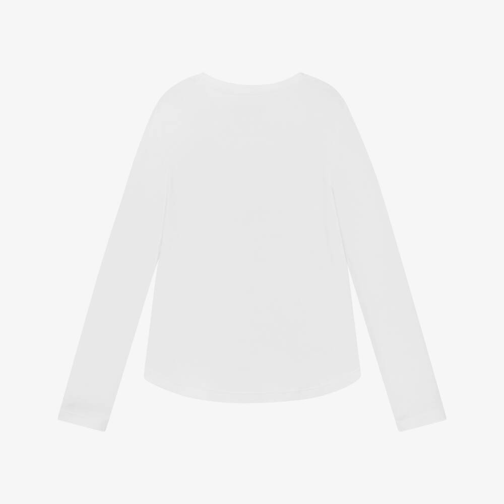 Guess-Junior Girls White EcoVero Top with Rhinestone Logo | Childrensalon