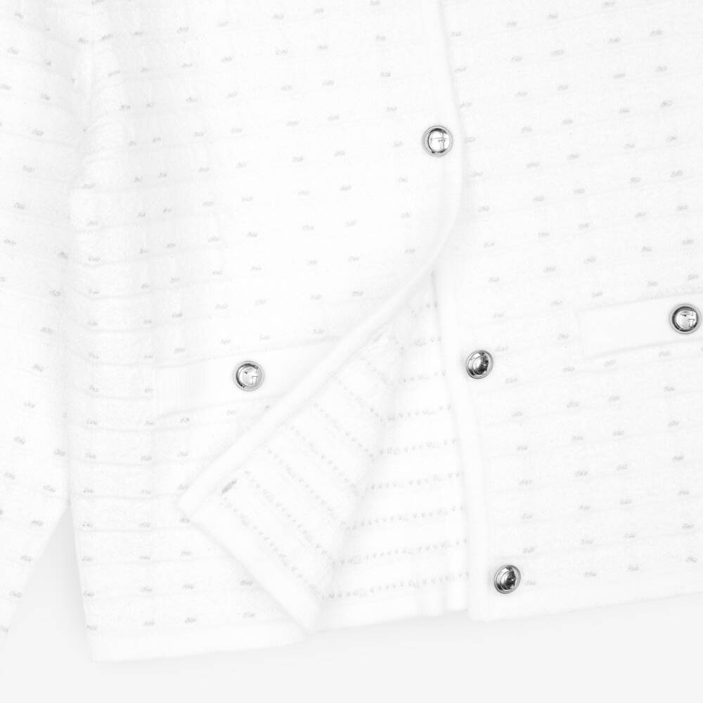Guess-Junior Girls White Knitted Jacket with Silver Details | Childrensalon