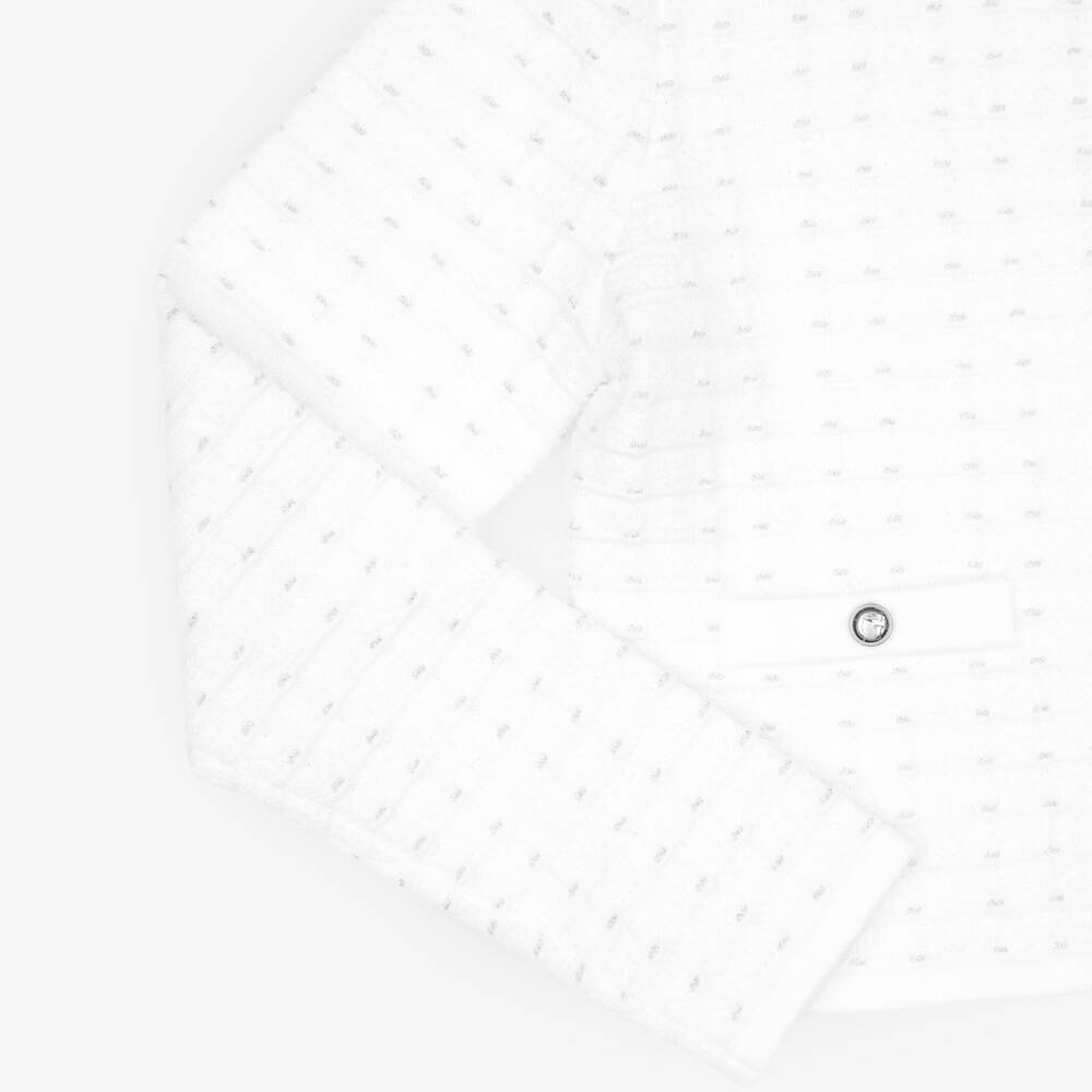 Guess-Junior Girls White Knitted Jacket with Silver Details | Childrensalon
