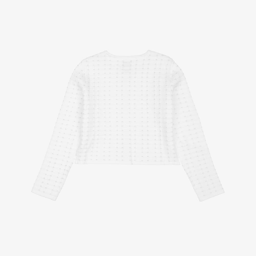 Guess-Junior Girls White Knitted Jacket with Silver Details | Childrensalon