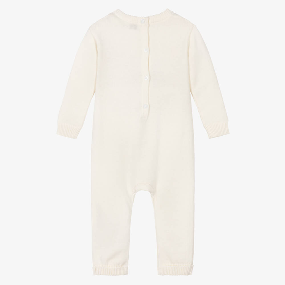 Guess-Knitted Ivory Cotton Teddy Bear Baby Romper | Childrensalon