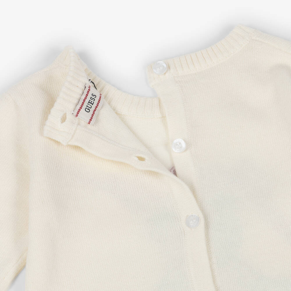 Guess-Knitted Ivory Cotton Teddy Bear Baby Romper | Childrensalon