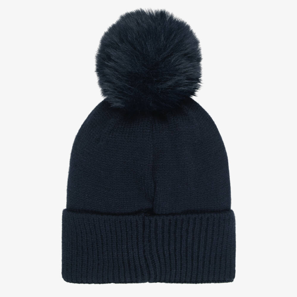 Guess-Knitted Teddy Hat in Navy Blue | Childrensalon