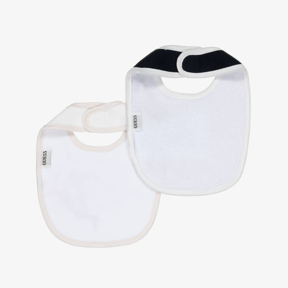 Guess-Navy Blue & White Cotton Jersey Bibs (2 Pack) | Childrensalon