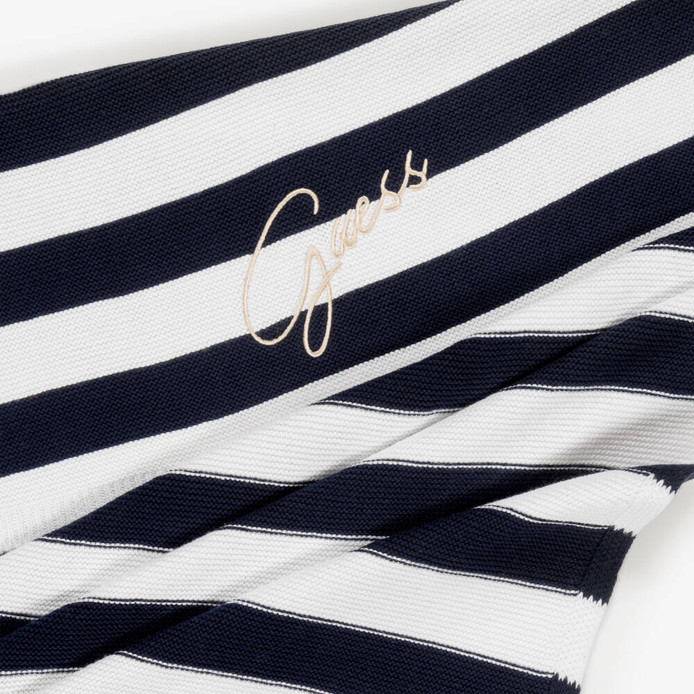 Guess-Navy Blue & White Stripe Cotton Knit Blanket (110cm) | Childrensalon
