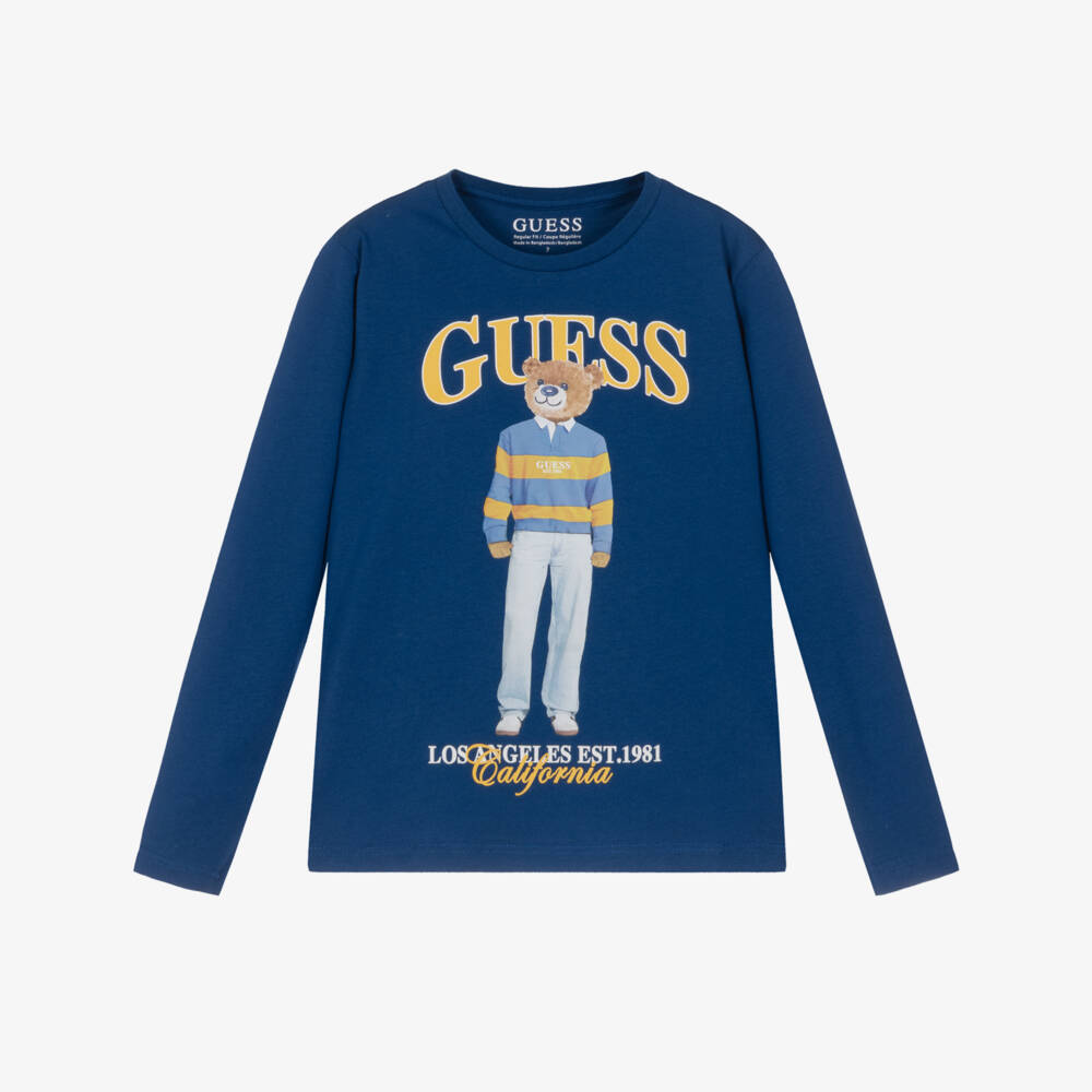 Guess-Older Boys Blue Cotton College Bear Top | Childrensalon