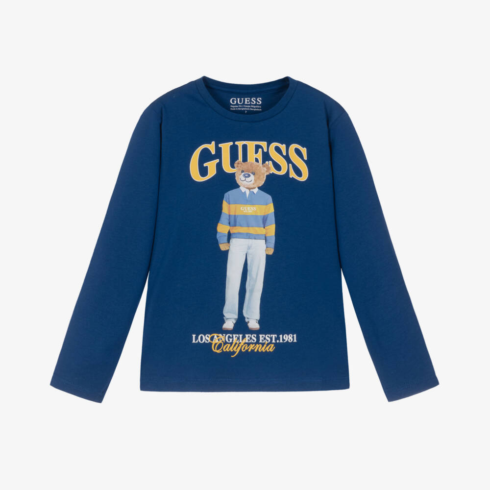 Guess-Older Boys Blue Cotton College Bear Top | Childrensalon