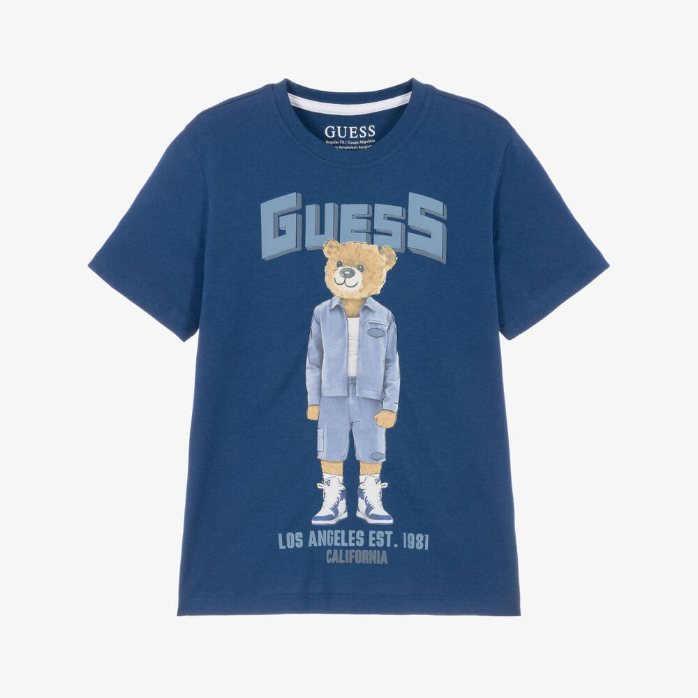 Guess-Older Boys Blue Cotton Varsity Bear T-Shirt | Childrensalon