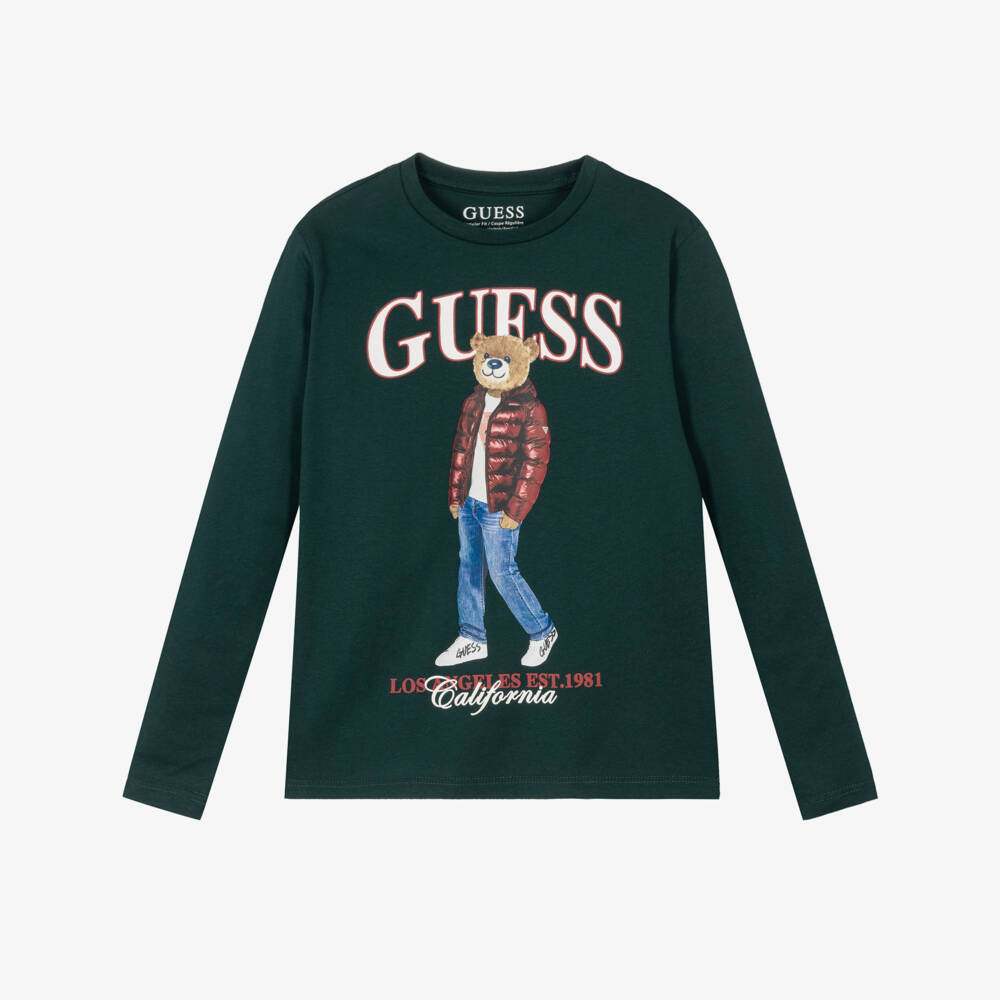 Guess-Older Boys Green Cotton College Bear Top | Childrensalon