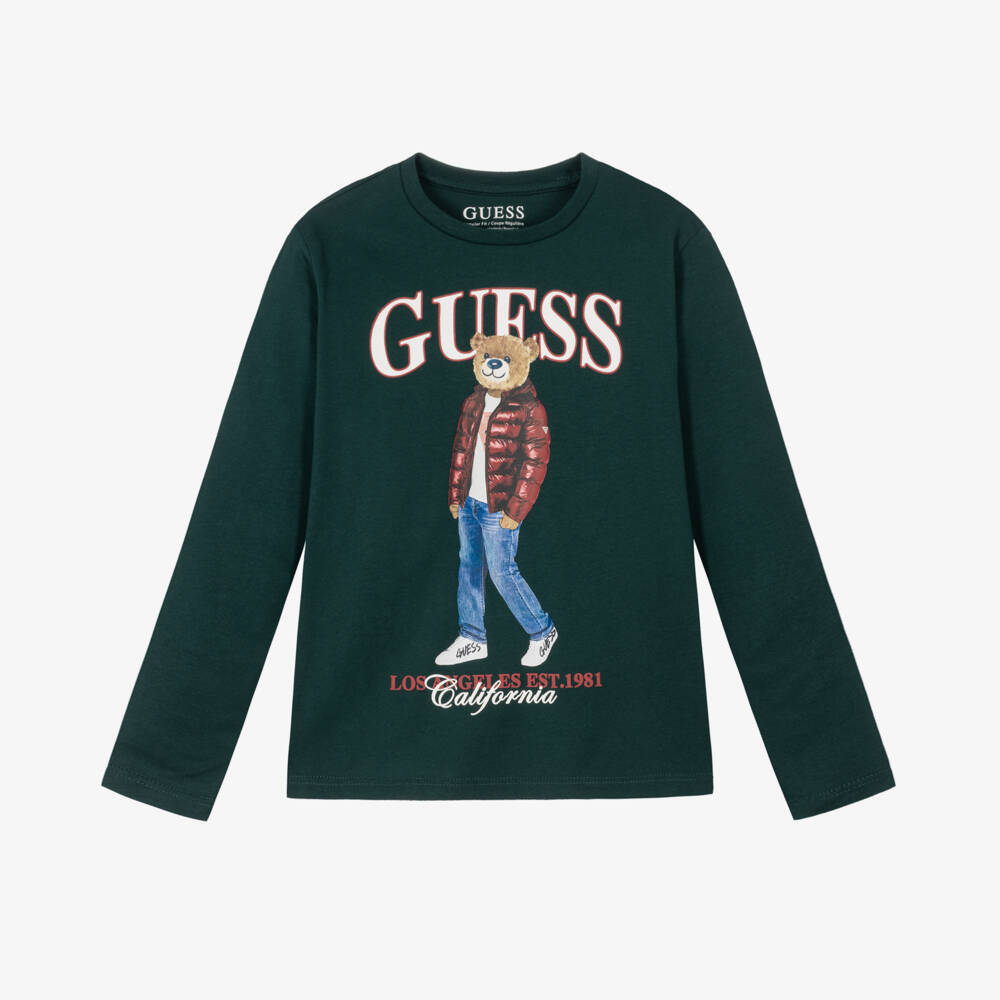 Guess-Older Boys Green Cotton College Bear Top | Childrensalon