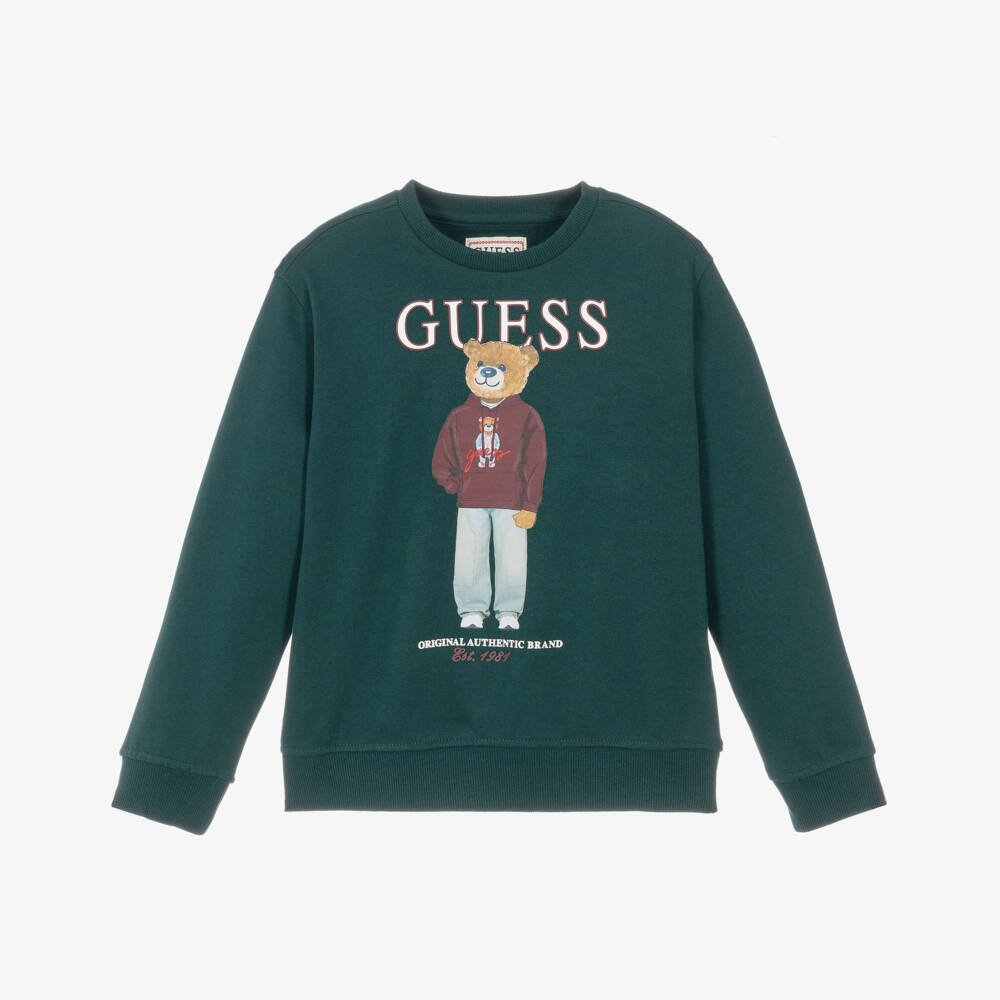 Guess-Older Boys Green Sweatshirt with Varsity Bear Print | Childrensalon
