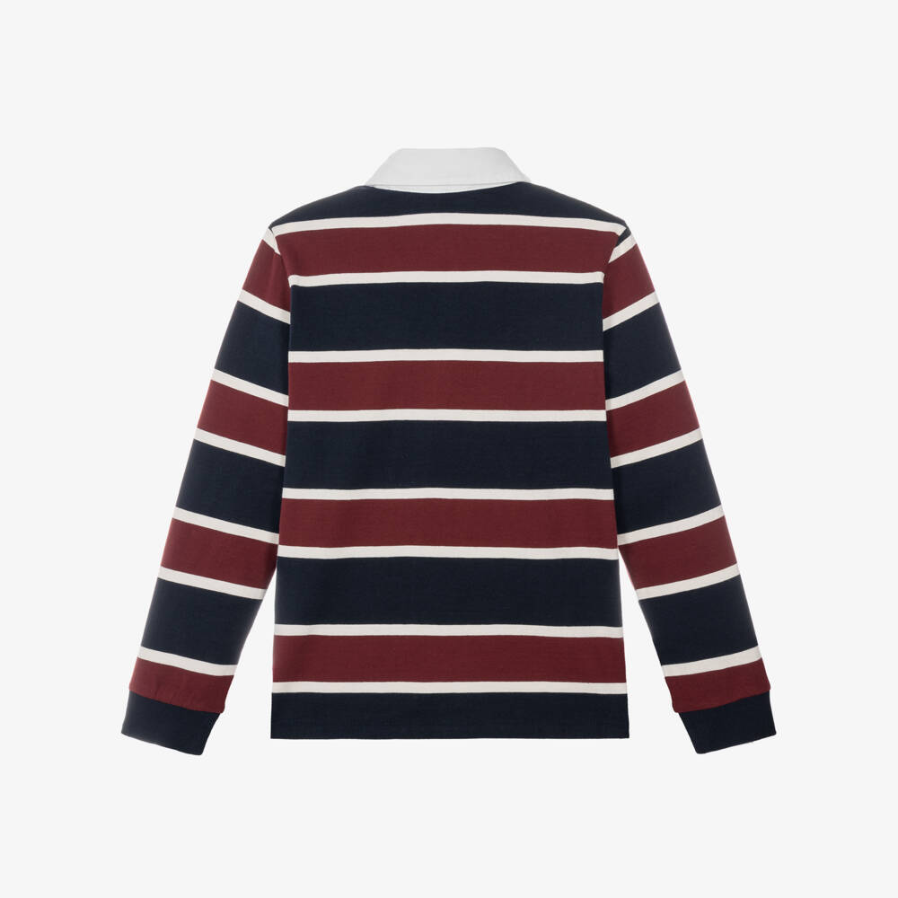 Guess-Older Boys Long Sleeved Polo Shirt with Burgundy Stripes | Childrensalon