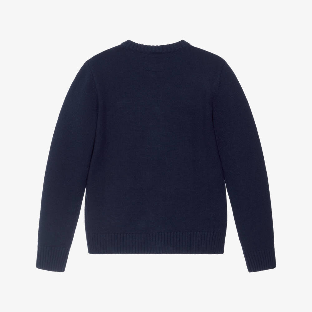 Guess-Older Boys Navy Blue Knitted Teddy Bear Motif Sweater | Childrensalon