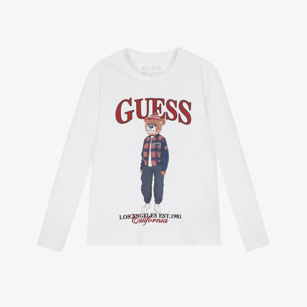 Guess-Older Boys White College Bear Top | Childrensalon