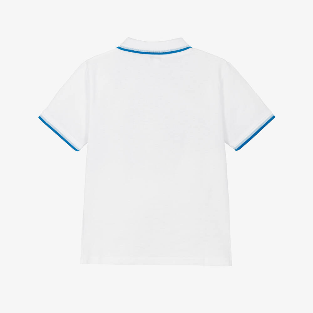 Guess-Older Boys White Cotton Polo Shirt with Embroidered Blue Logo | Childrensalon