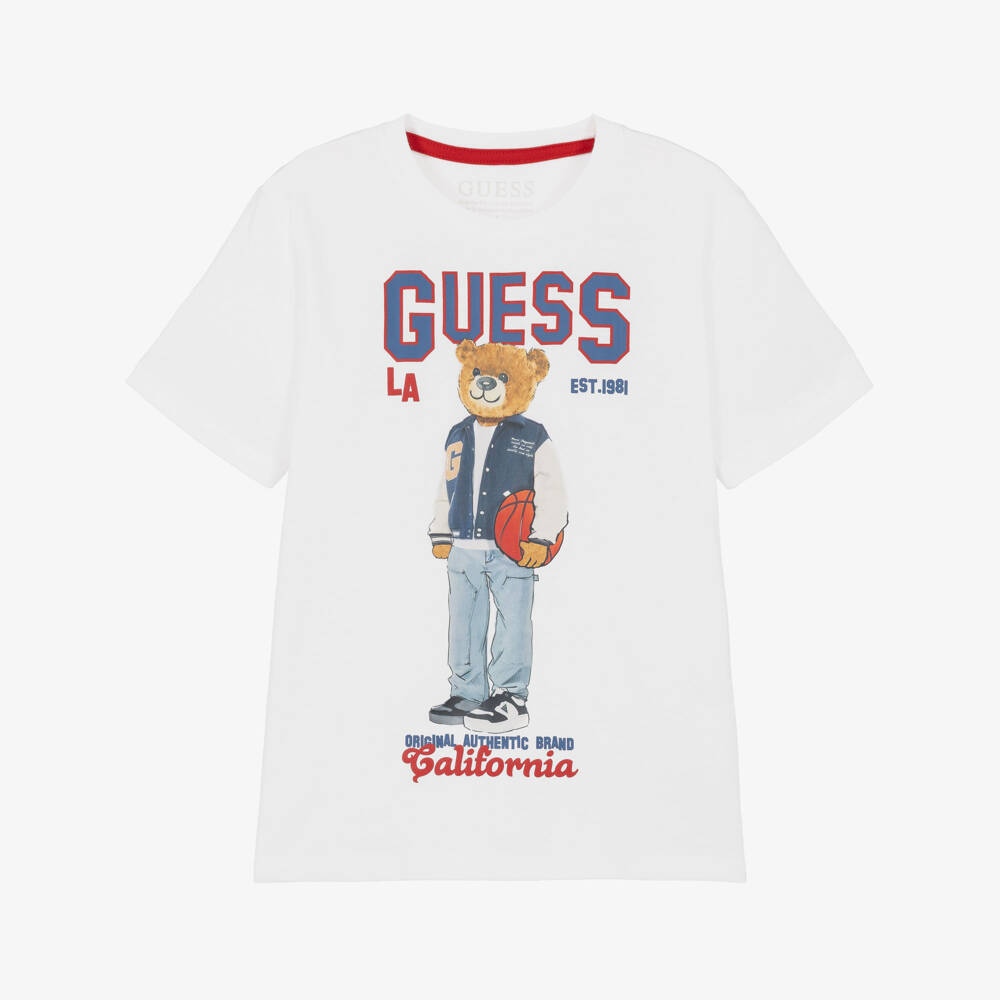 Guess-Older Boys White Cotton Varsity Bear T-Shirt | Childrensalon