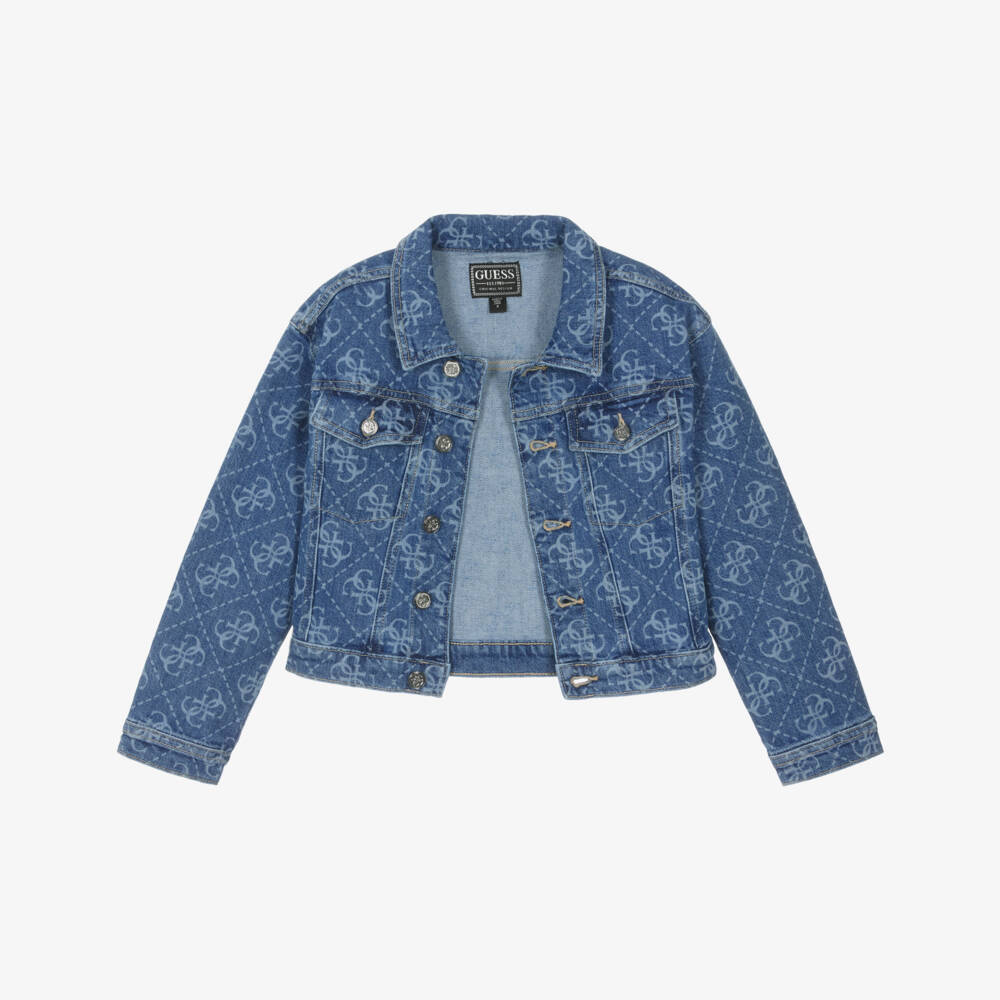 Guess-Older Girls Blue 4G Logo Pattern Denim Jacket  | Childrensalon