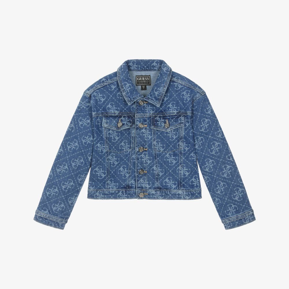 Guess-Older Girls Blue 4G Logo Pattern Denim Jacket  | Childrensalon