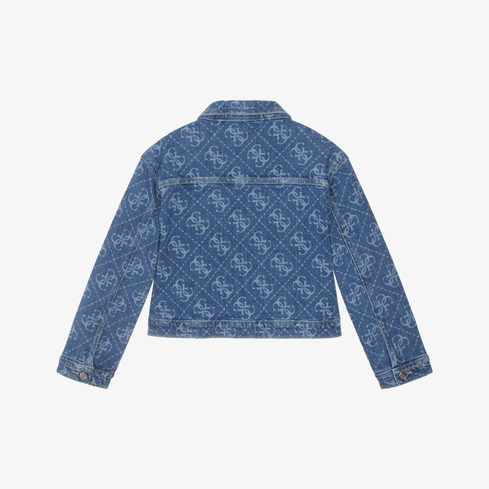Guess-Older Girls Blue 4G Logo Pattern Denim Jacket  | Childrensalon