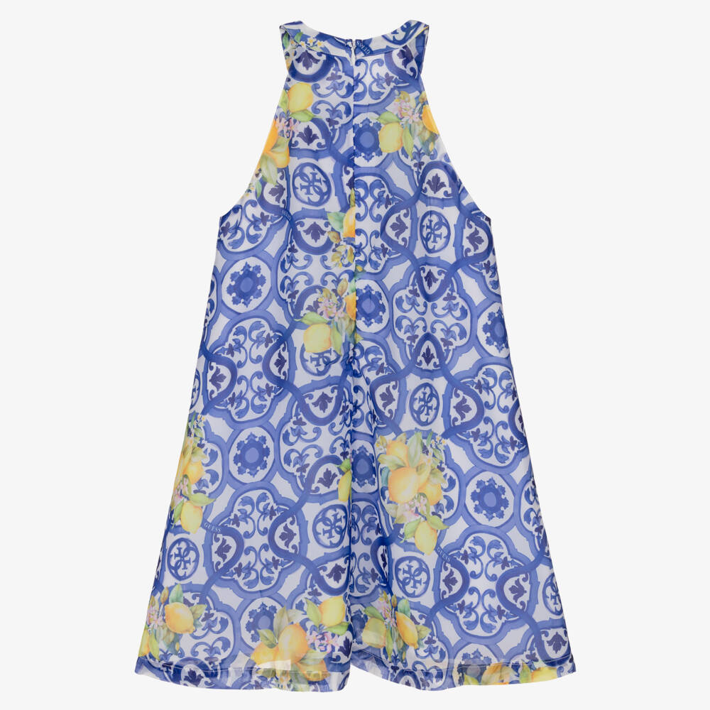 Guess-Older Girls Blue Chiffon Tile Print Dress | Childrensalon