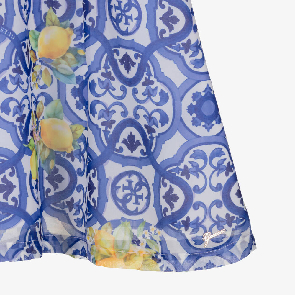 Guess-Older Girls Blue Chiffon Tile Print Dress | Childrensalon