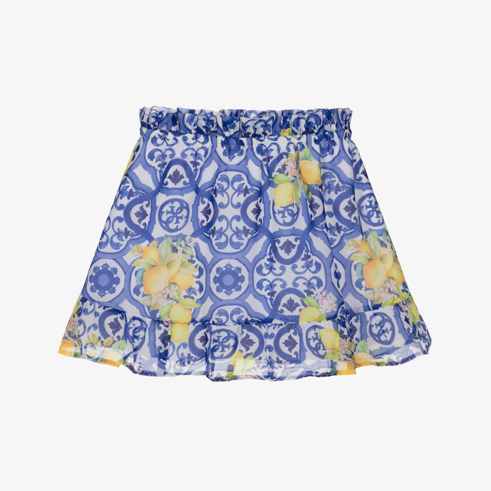 Guess-Older Girls Blue Chiffon Tile Print Skirt | Childrensalon