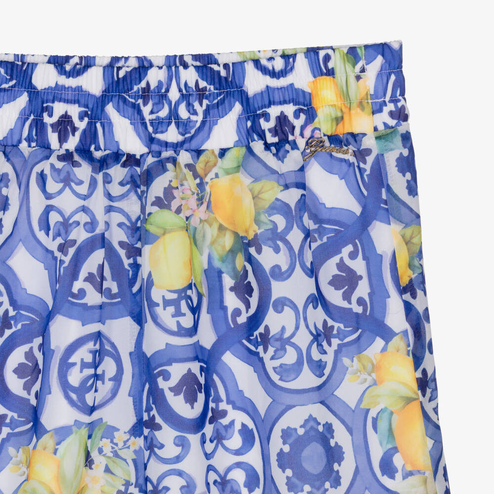 Guess-Older Girls Blue Chiffon Tile Print Trousers | Childrensalon