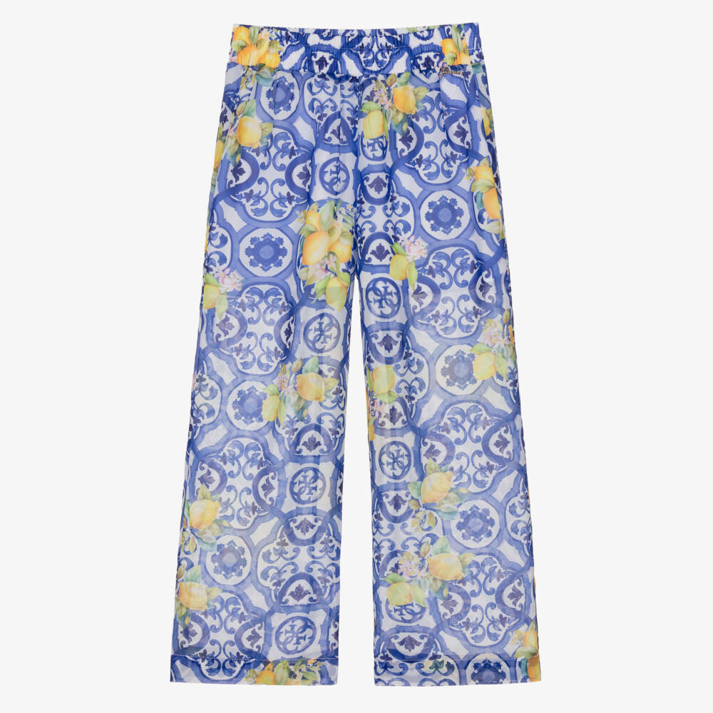 Guess-Older Girls Blue Chiffon Tile Print Trousers | Childrensalon