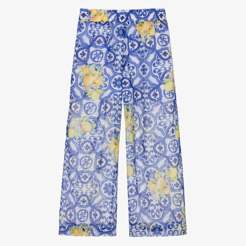 Guess-Older Girls Blue Chiffon Tile Print Trousers | Childrensalon