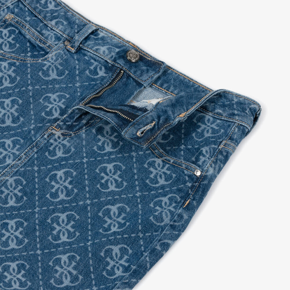 Guess-Older Girls Blue Denim 4G Logo Pattern Skirt | Childrensalon