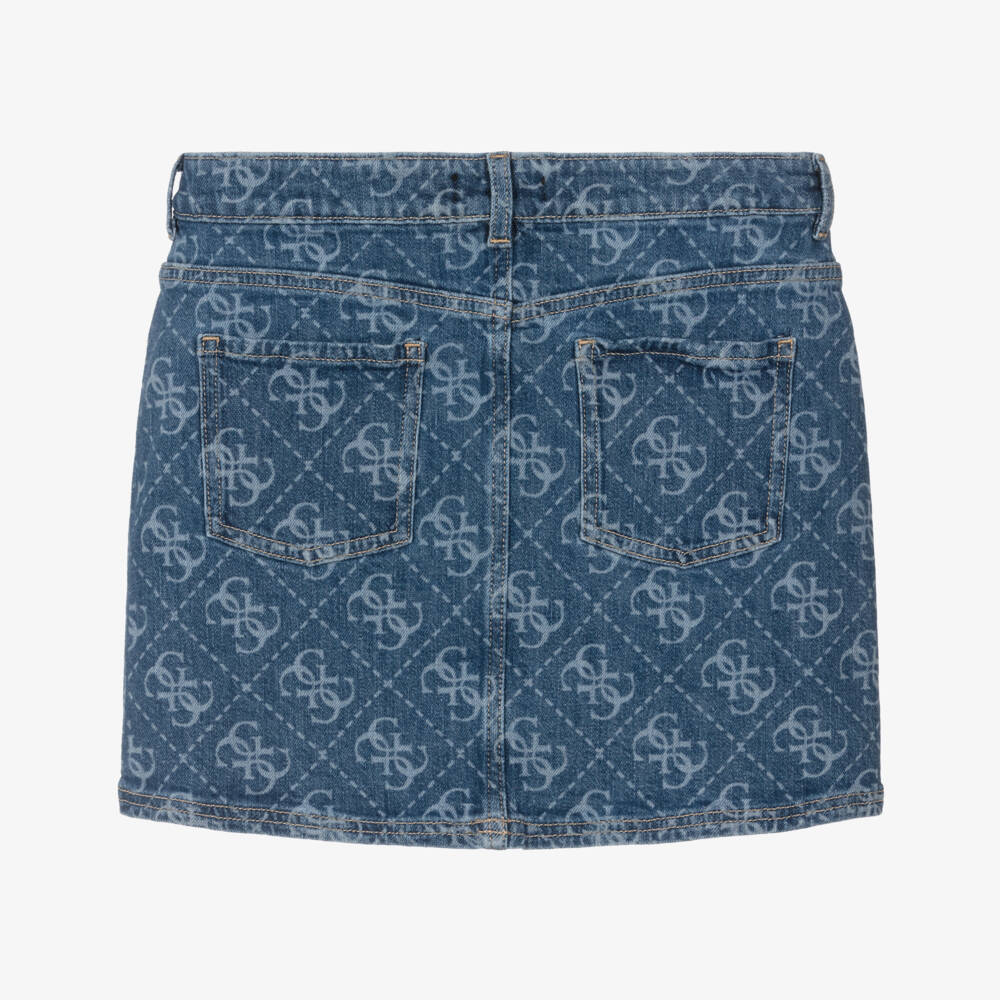 Guess-Older Girls Blue Denim 4G Logo Pattern Skirt | Childrensalon