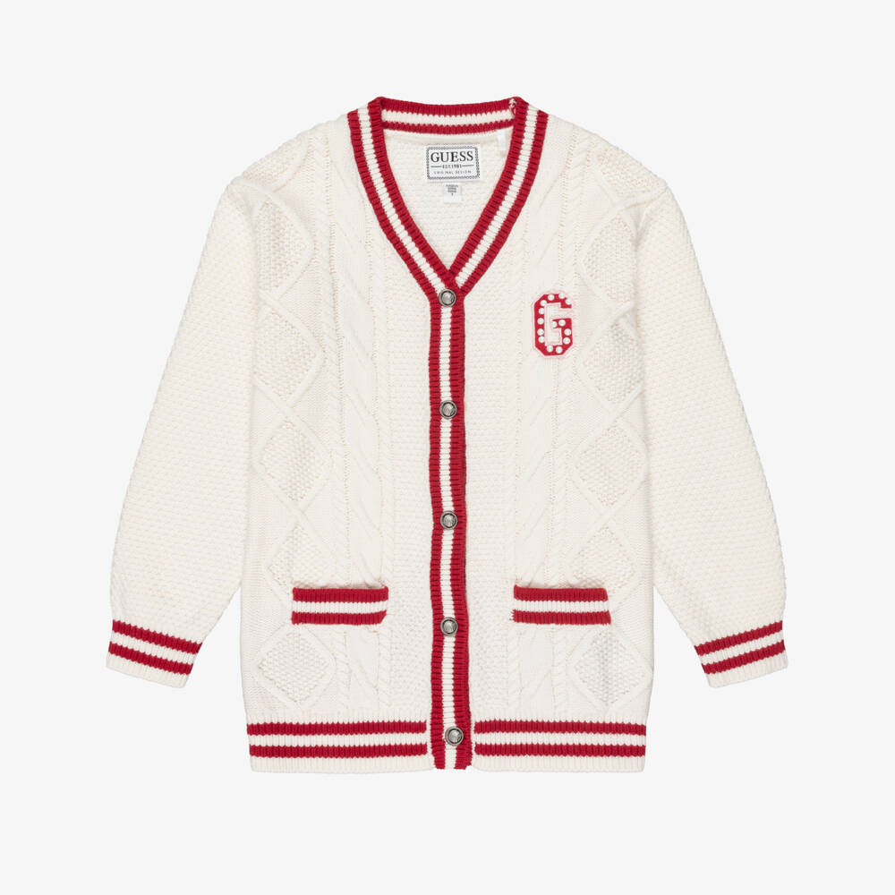 Guess-Older Girls Ivory Cable Knit Cardigan | Childrensalon