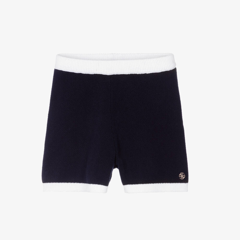 Guess-Older Girls Navy Blue Cotton Knit Shorts with 4G Logo Charm | Childrensalon