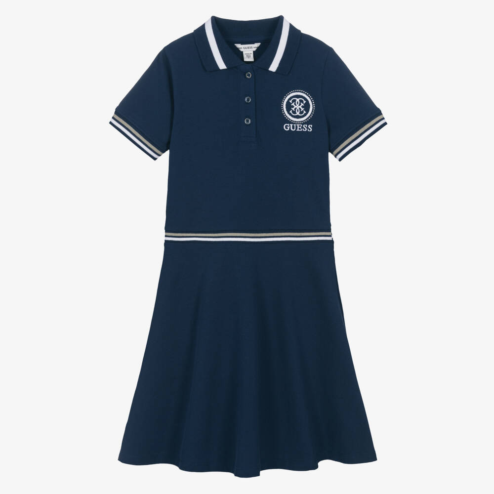 Guess-Older Girls Navy Blue Cotton Piqué Polo Dress with 4G Logo | Childrensalon